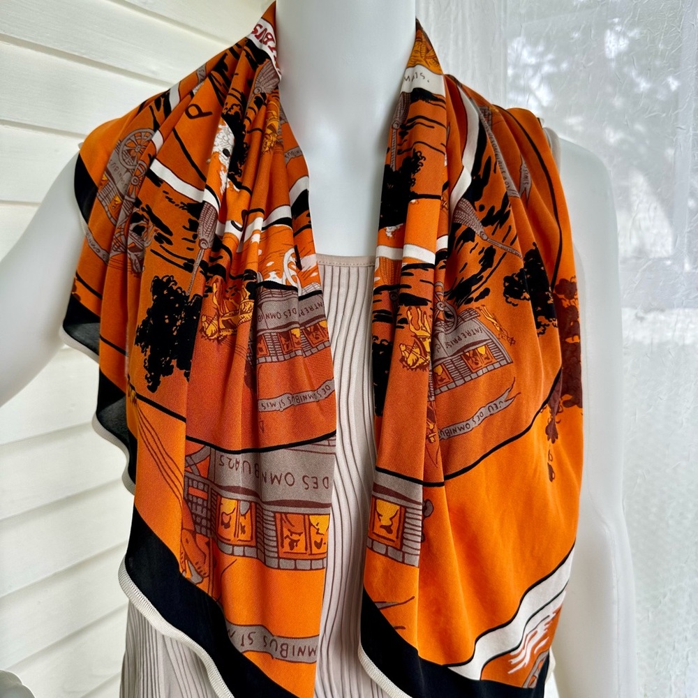 Hermes Silk Jersey 38” by 35”scarf shawl wrap Jeu Des Omnibus Et Dames Blanches
